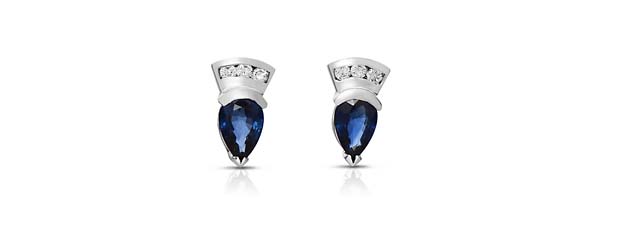 Pear Shape Blue Sapphire and Diamond Earrings 1.06 Carat Total Weight