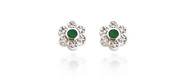 Center Emerald and Diamond Earrings 1.75 Carat Total Weight