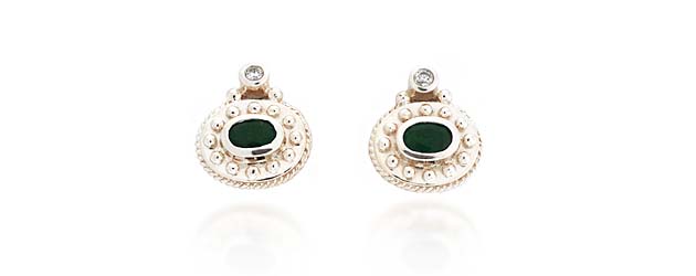 Designer Emerald and Diamond Earrings .90 Carat Total Weight