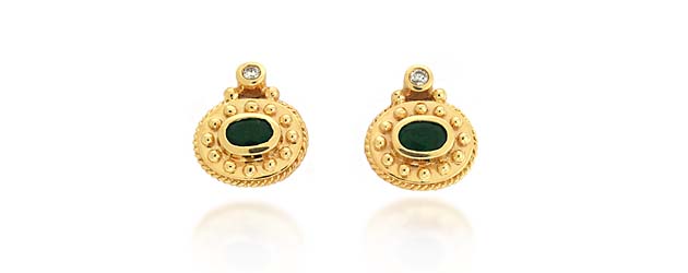 Designer Emerald and Diamond Earrings .90 Carat Total Weight