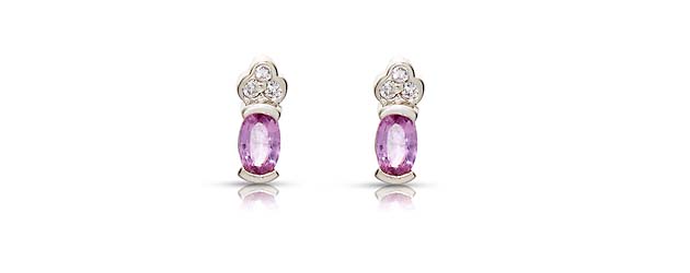 Pink Sapphire and Diamond Cluster Earrings 3/4 Carat Total Weight