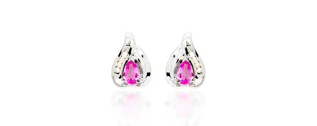 Pink Sapphire Pear Cut Diamond Earrings 1.14 Carat Total Weight