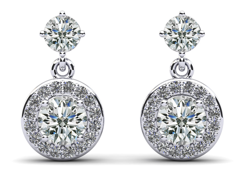 Heavenly Halo Drop Earrings 1.08 Carat Total Weight