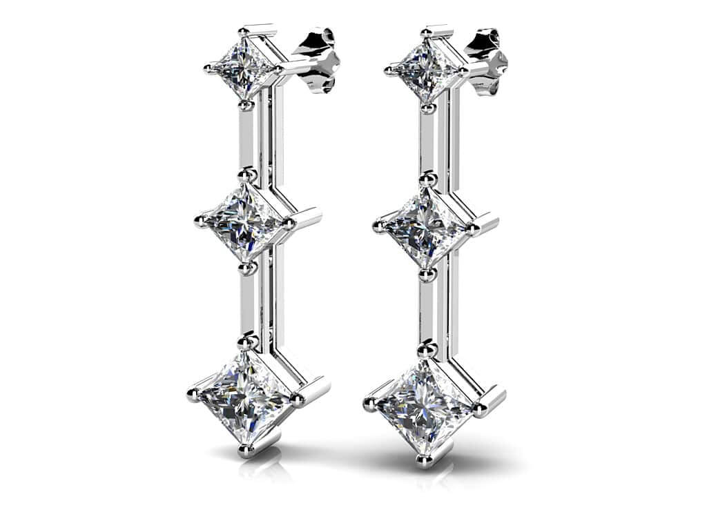 Princess Cut 3-Stone Earrings 1/2 Carat Total Weight