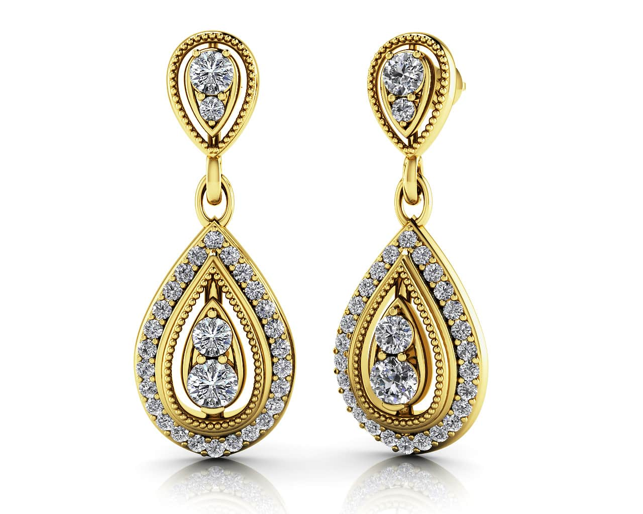 Tear Drop Diamond Drop Earrings 0.67 Carat Total Weight