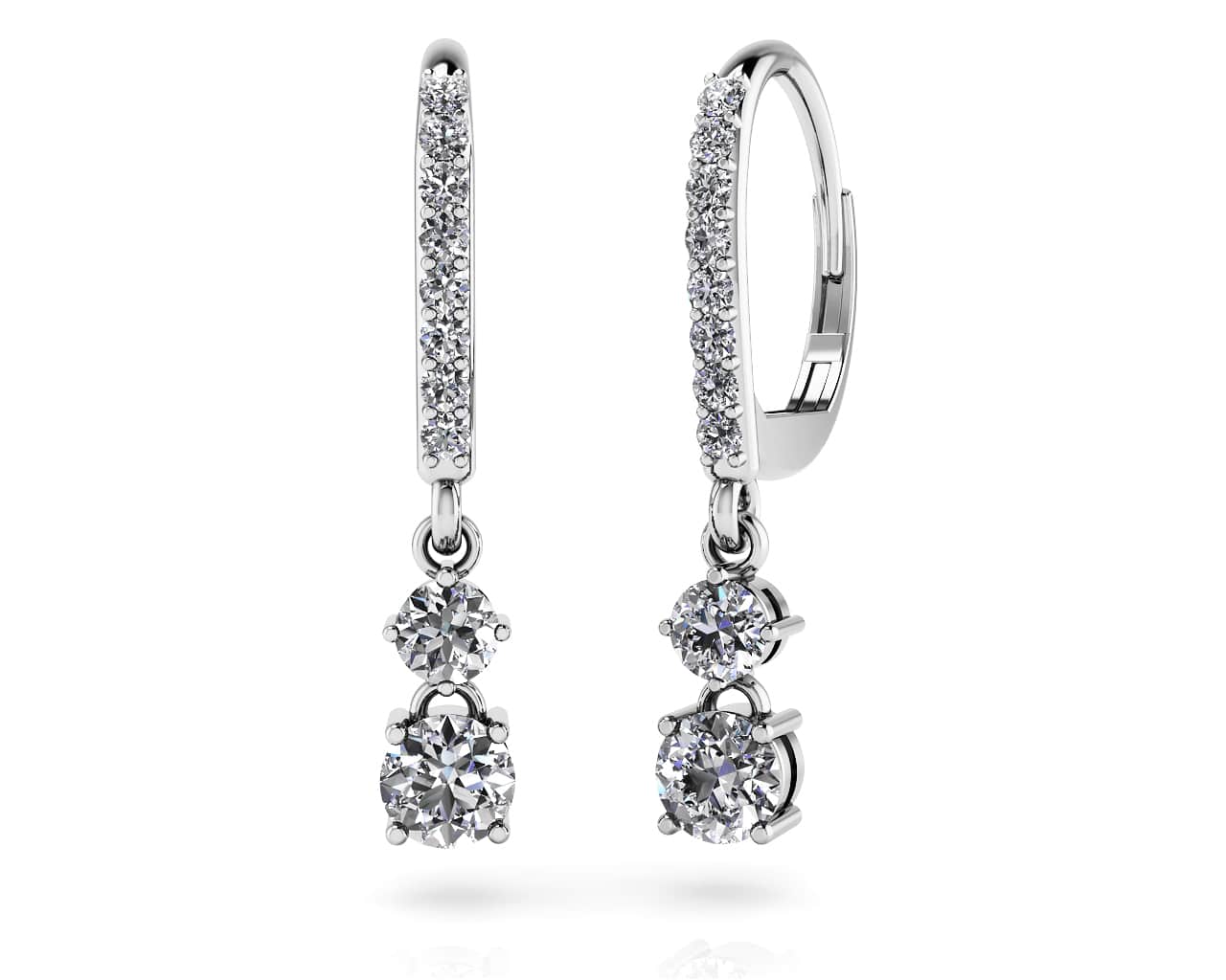 Double Drop Diamond Hoop Earrings 0.45 Carat Total Weight