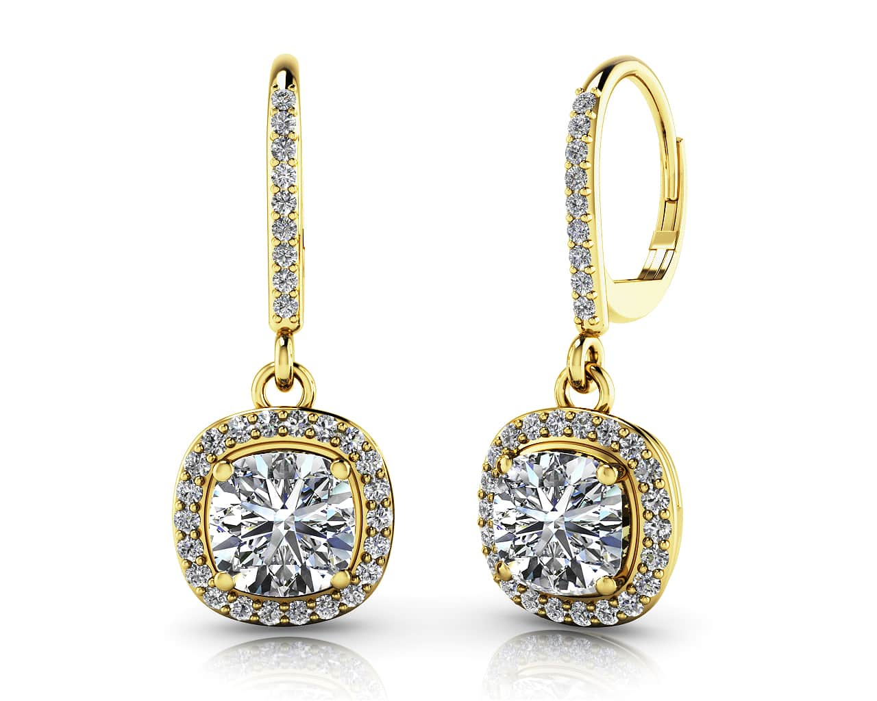 Ravishing Cushion Cut Diamond Drop Earrings 1.36 Carat Total Weight