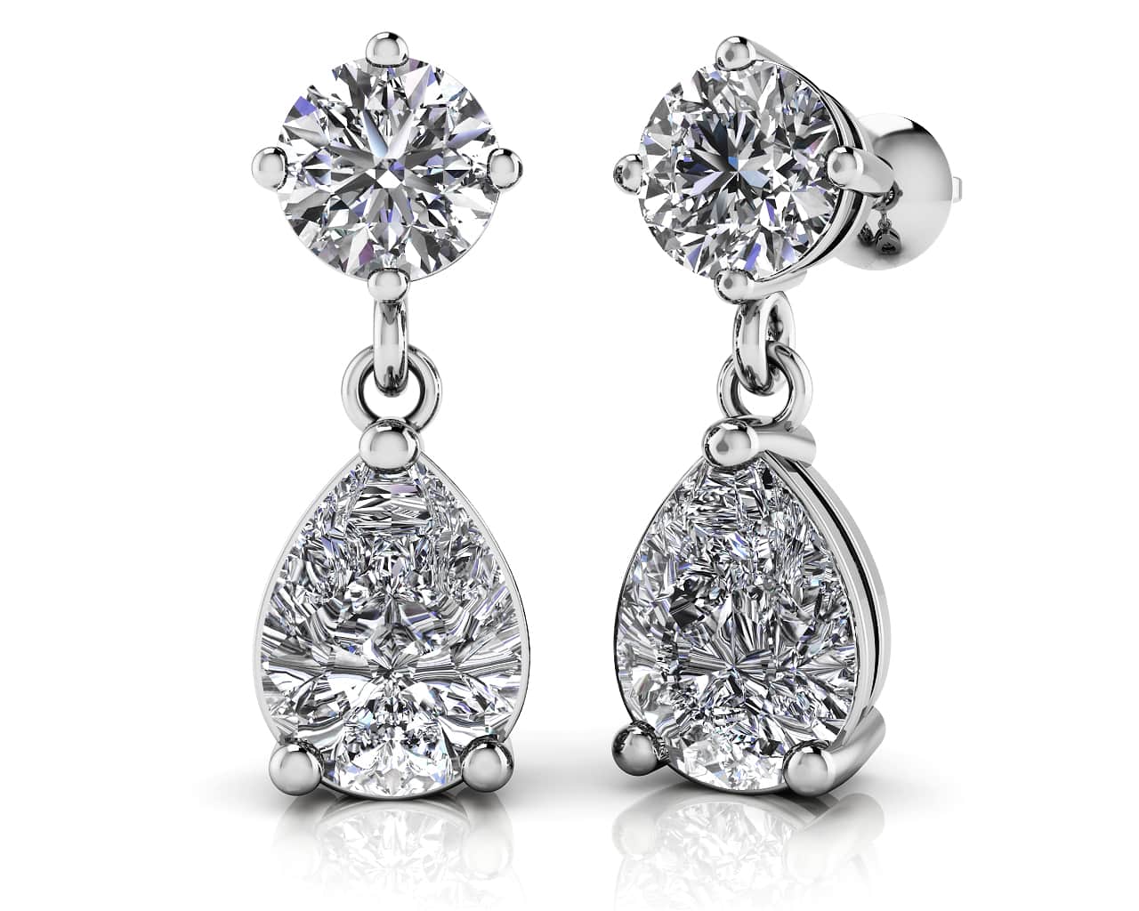 Alluring Round And Pear Shaped Drop Earrings 1.42 Carat Total Weight