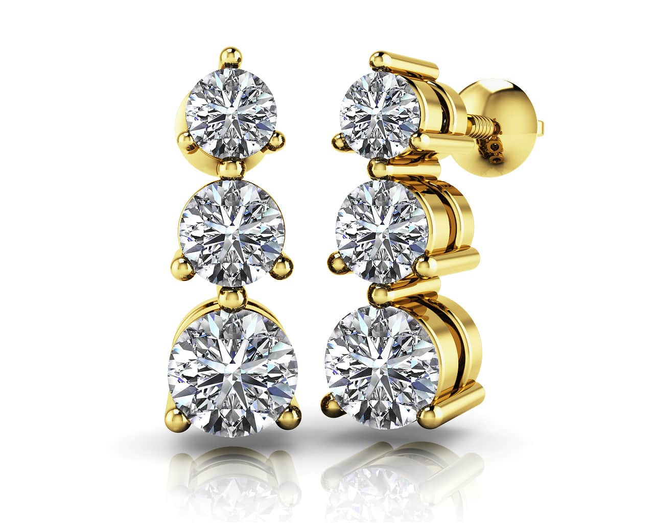 3-Stone Diamond Earrings 1/2 Carat Total Weight