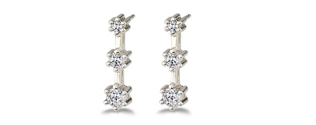 3-Stone 6 Prong Diamond Earrings 1/2 Carat Total Weight