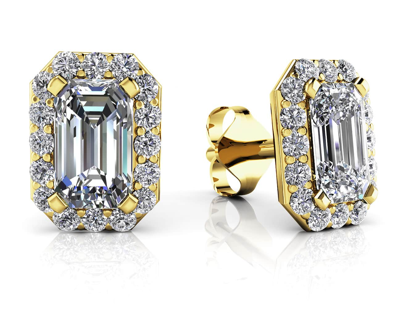 Finishing Touch Diamond Emerald Cut Halo Earrings 0.66 Carat Total Weight