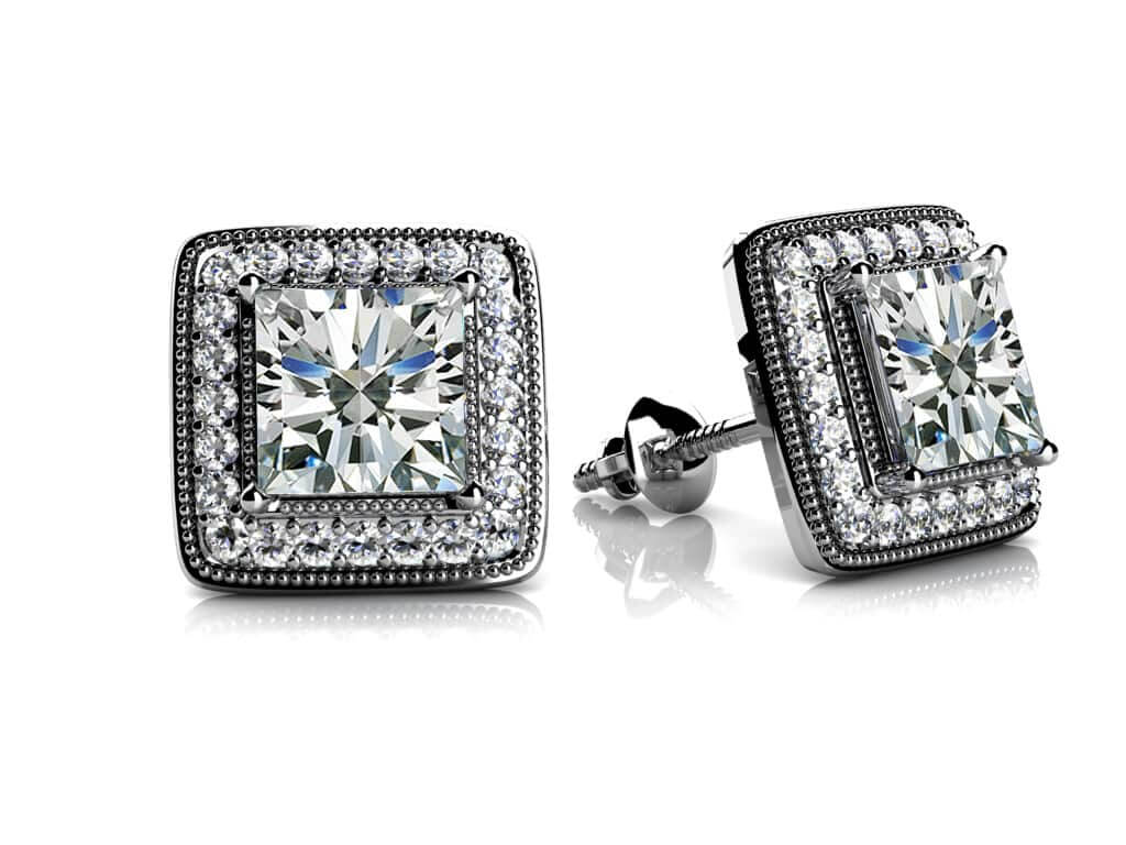 Miligrain Princess Cut Diamond Stud Earrings 1/2 Carat Total Weight