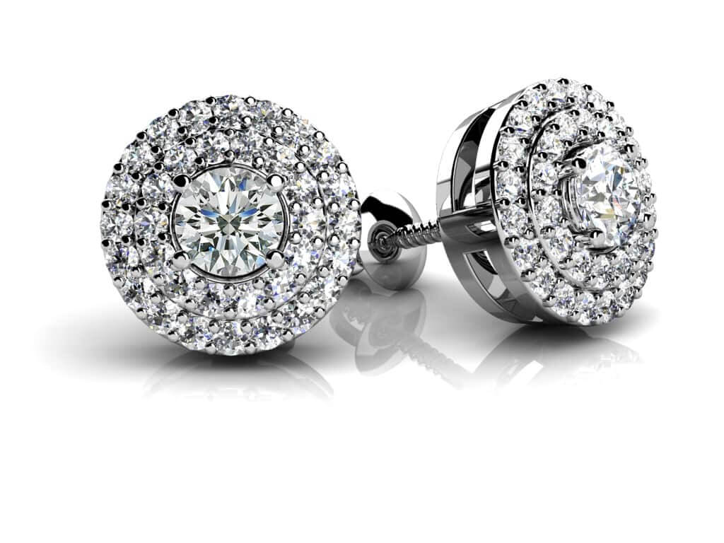 Surrounded By Diamonds Designer Stud Earrings 1/2 Carat Total Weight