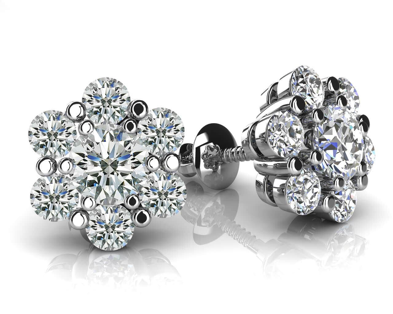 Flower Shaped Diamond Cluster Stud Earrings 1/2 Carat Total Weight