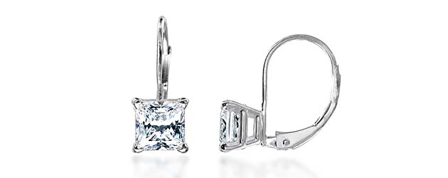 Princess Cut on Leverback Earrings 1/5 Carat Total Weight