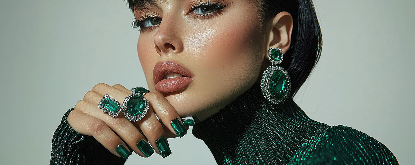 20th Year wedding anniversary emerald jewelry gift ideas - emerald rings, necklaces, and earrings