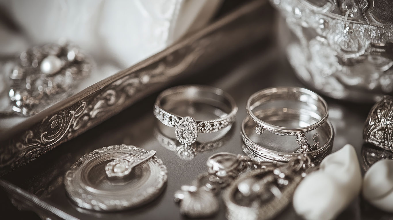 25th Year wedding anniversary silver jubilee jewelry gift ideas - silver jubilee rings, necklaces, and earrings