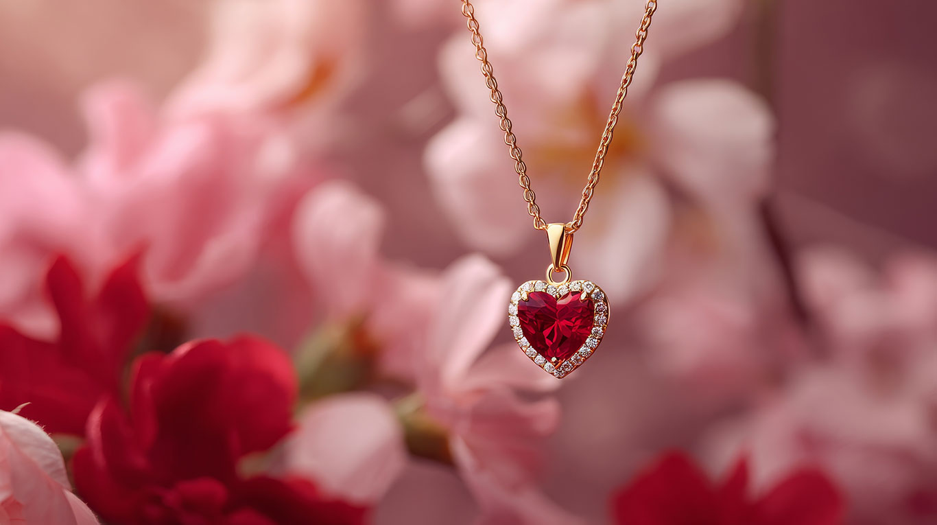 40th Year wedding anniversary ruby jewelry gift ideas - ruby rings, necklaces, and earrings