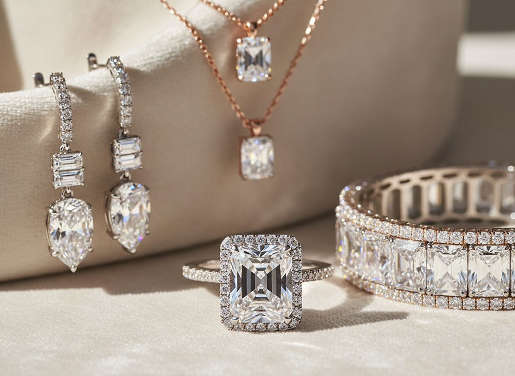 Radiant cut diamond combining emerald cut outline with brilliant cut faceting showing exceptional sparkle in a trimmed corner rectangular shape