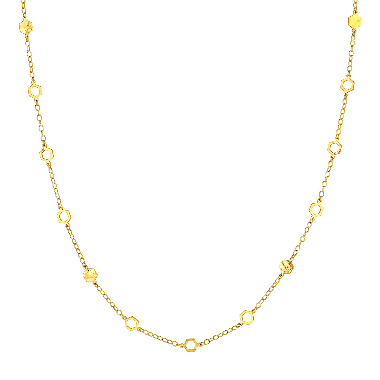 Mixed Hexagon Station Curb Chain Necklace