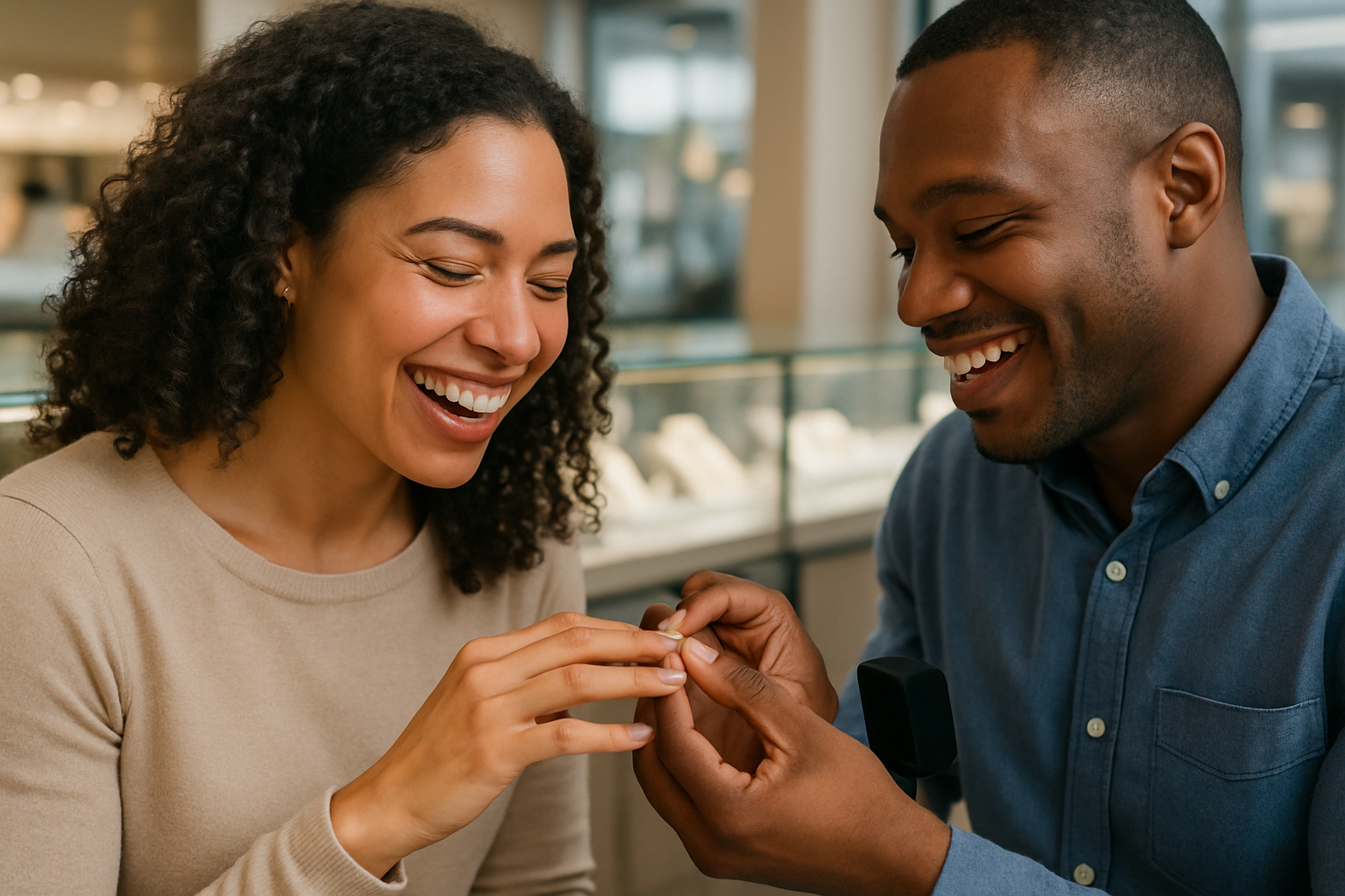 Couple celebrating with fine jewelry