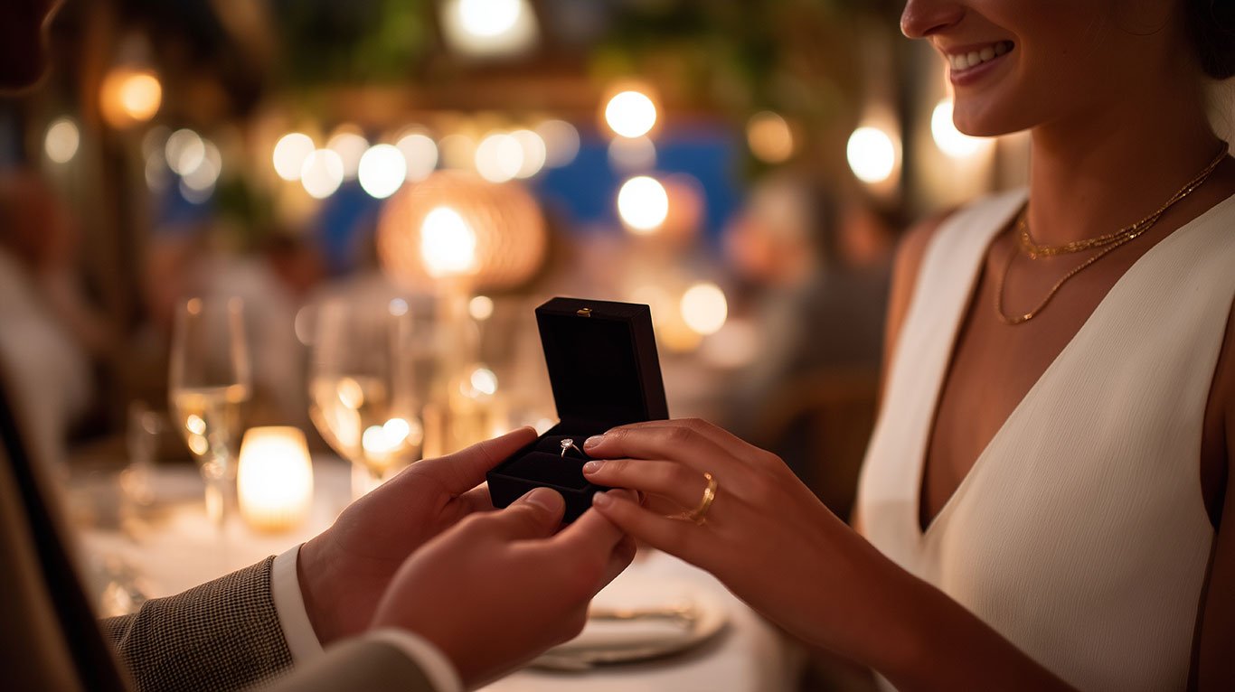 Diamond engagement ring on hand