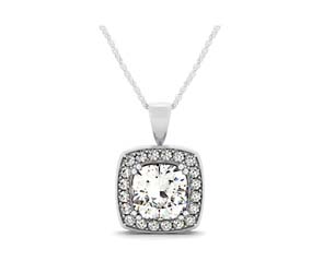 Cushion Prong Set Diamond Drop Halo Pendant 