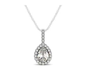 Drop Three Prong Halo Pear Diamond Pendant