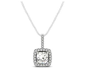 Drop Four Prong Halo Cushion Diamond Pendant 