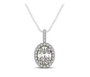 Drop Four Prong Halo Oval Diamond Pendant