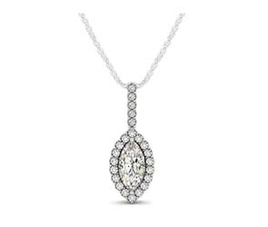 Drop Four Prong Halo Marquis Diamond Pendant