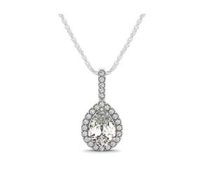 Drop Four Prong Halo Pear Diamond Pendant