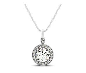 Drop Diamond Solitaire Bail Halo Pendant