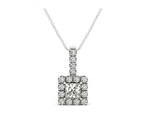 Drop Four Prong Halo Princess Cut Diamond Pendant