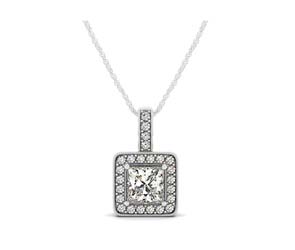 Drop Halo Square Cut Diamond Bezel Pendant