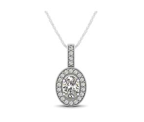 Drop Halo Oval Cut Diamond Bezel Pendant