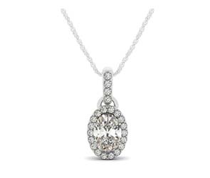 Link Style Oval Diamond Single Halo Pendant