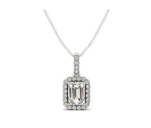 Drop Three Prong Halo Emerald Cut Diamond Pendant