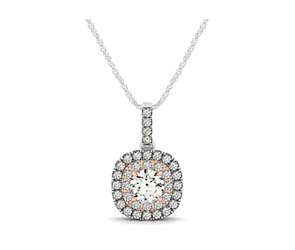 Two Tone Double Halo Cushions Drop Style Pendant