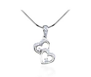 Diamond Double Heart Ladies Fashion Pendant<br> .15 Carat Total Weight