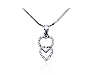 Dual Hearts Diamond Heart Pendant<br> 1/10 Carat Total Weight