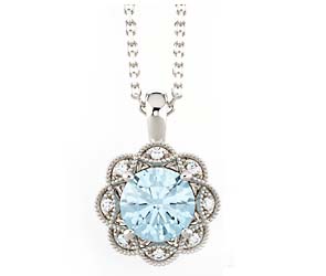 Aquamarine Diamond Flower Pendant