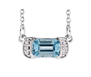 Accented Bar Aquamarine Diamond Pendant