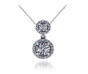 Two Stone Halo Diamond Pendant