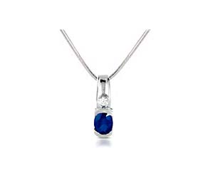 Half Bezel Oval Blue Sapphire & Diamond Pendant