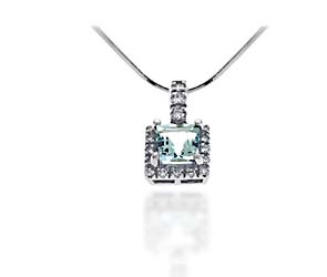 Cushion Cut  Aquamarine & Diamond Pendant