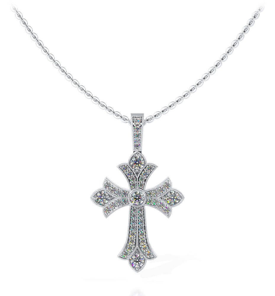 Vintage Inspired Diamond Cross Pendant with Milligrain Edges