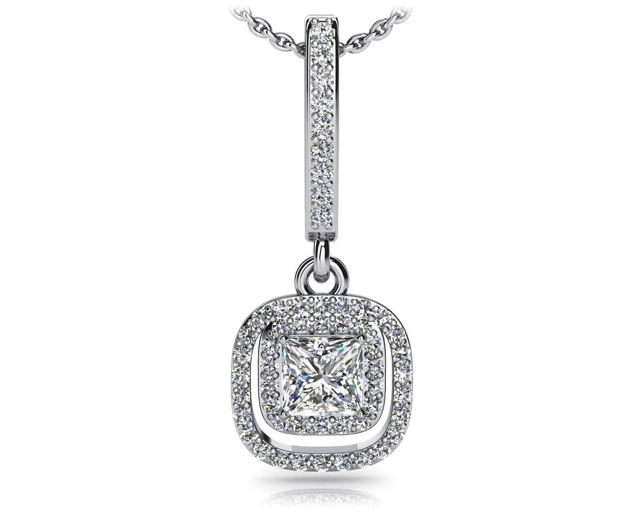 Cushion Drop Double Halo Diamond Pendant