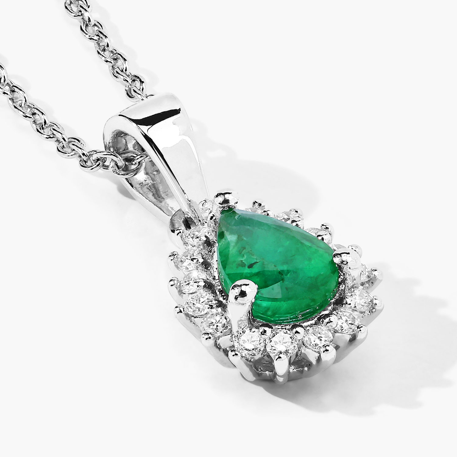 0.81 Carat Genuine Zambian Emerald and Lab Grown Diamond .925 Sterling Silver Pendant 0.81 C.T.W Sterling Silver - view 4