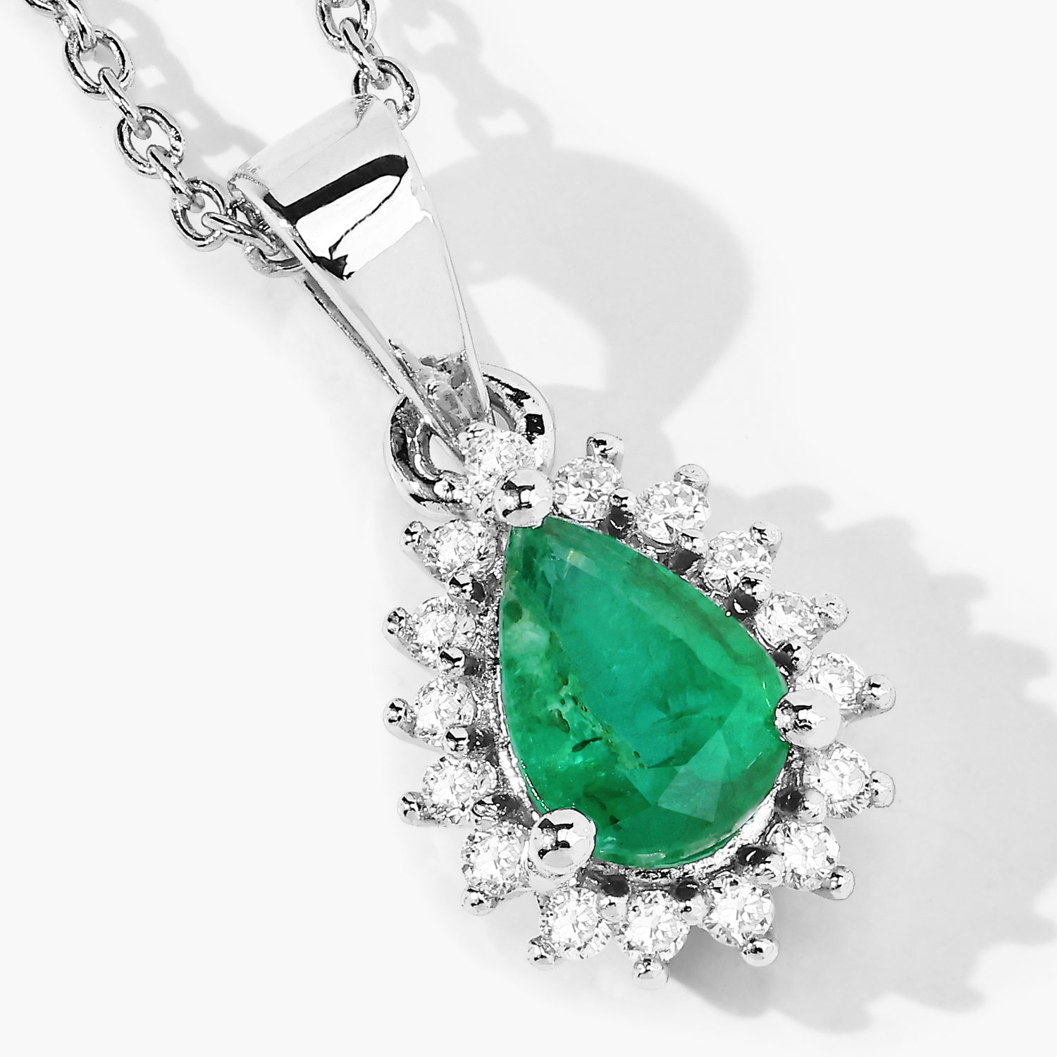 0.81 Carat Genuine Zambian Emerald and Lab Grown Diamond .925 Sterling Silver Pendant 0.81 C.T.W Sterling Silver - view 3